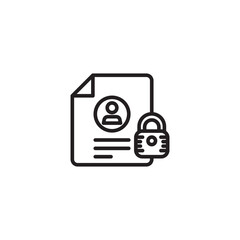 A black outline icon depicts a document with a profile picture and text lines, accompanied by a padlock, signifying a private document or secured personal data.