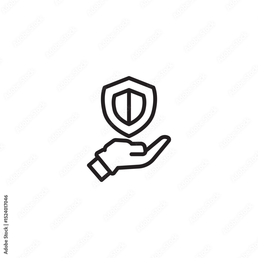 Poster a simple line art icon depicts an open hand with a shield symbol hovering above it, suggesting prote