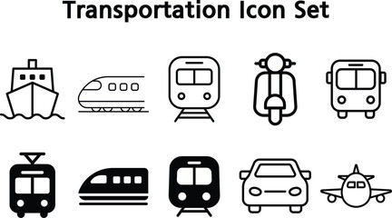 Minimalist Transportation Icon Set Collection