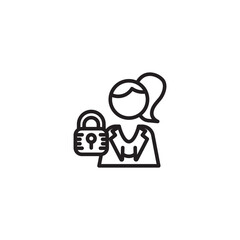 A clean line art icon depicts a stylized person with a ponytail and a padlock symbol, representing secure identity or protected user information.