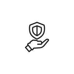 A simple line art icon depicts an open hand with a shield symbol hovering above it, suggesting protection, security, or guardianship.