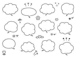 手書き風のシンプルな吹き出しのベクターイラストセット。ふきだし、フレーム、おしゃれ、落書き