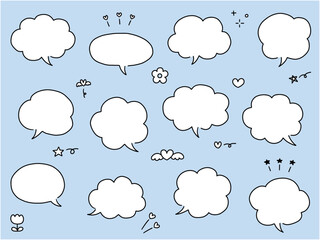 手書き風のシンプルな吹き出しのベクターイラストセット。ふきだし、フレーム、おしゃれ、落書き