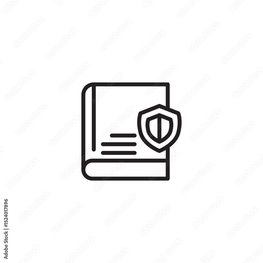 Aufkleber a black outline icon features a book with three horizontal lines and a shield symbol on its cover, s