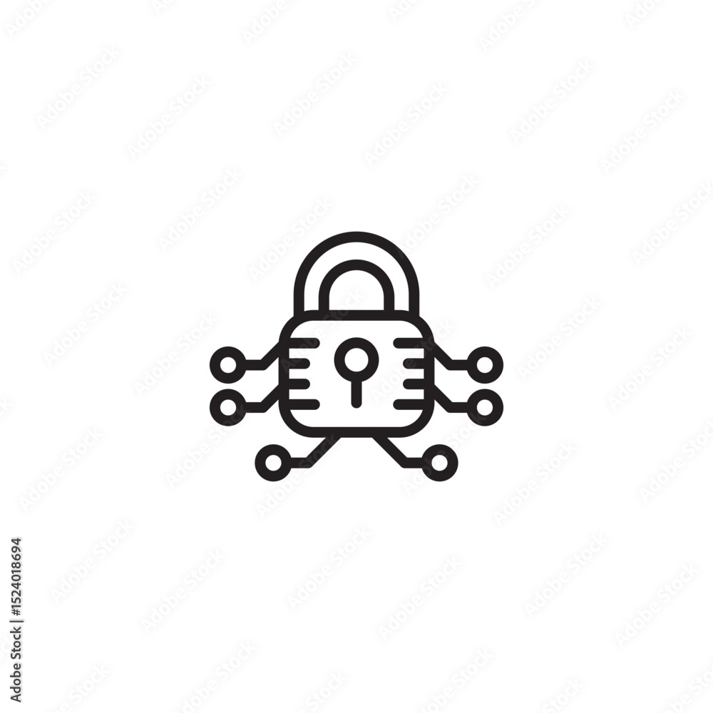 Aufkleber a minimalist line art icon depicts a padlock with a keyhole at its center, connected by lines to six