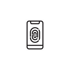 A clean line art icon of a smartphone displaying a fingerprint symbol on its screen, indicating fingerprint unlock or biometric security.