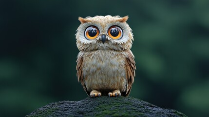 Fototapeta premium Adorable owl perched on rock