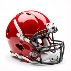 Fototapeta premium Red football helmet on white background with protective features 