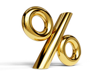 Gold percent icon isolated on transparent background. 3D render.