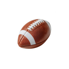 A close-up view of a classic American football, showcasing its textured surface and white laces, isolated on a white background for emphasis.