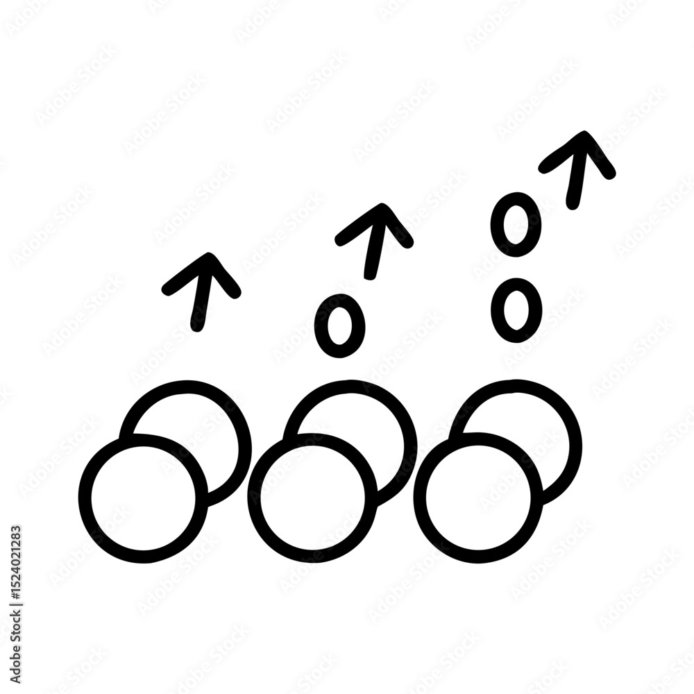 Poster minimal icon of three ascending coins with upward arrows concept of icon