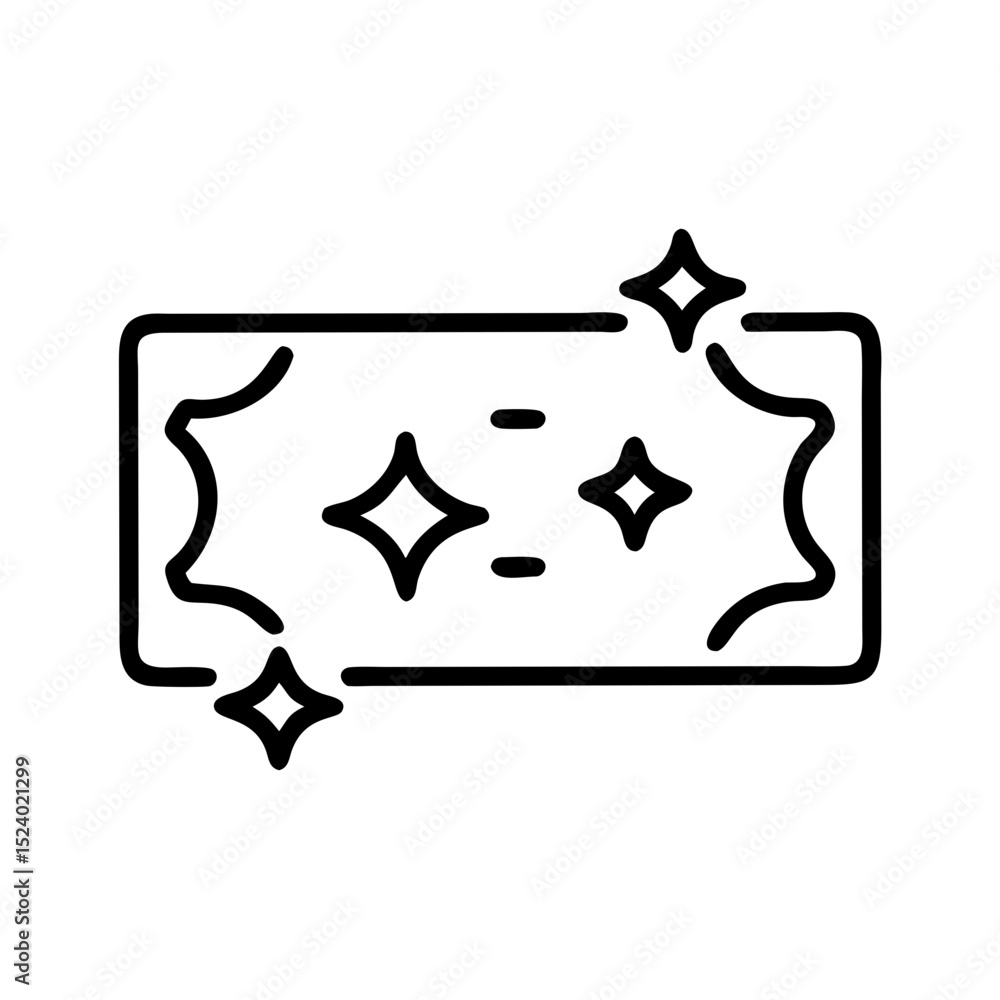 Poster outlined icon of a dollar bill with sparkles in a minimal style