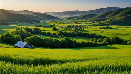 Fototapeta premium landscape with mountains and rice fields