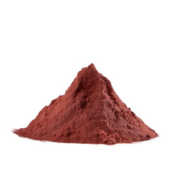 A fine pile of red spice powder on a white isolate background, showcasing its rich texture and color, perfect for culinary presentations or food-related projects.