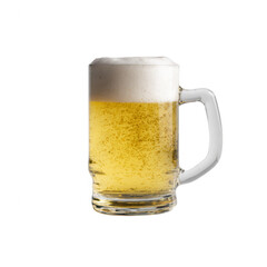 A frothy glass of beer filled with golden liquid, isolated on a white background. Perfect for beverage advertising, pub promotions, or party themes.