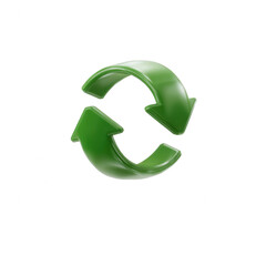 A glossy green recycling symbol on a white isolated background, representing sustainability and eco-friendliness. Ideal for promoting environmental awareness and recycling efforts.