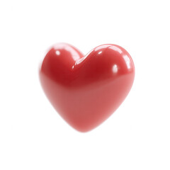 Fototapeta premium A glossy red heart symbolizing love and affection, perfect for romantic themes. Ideal for various projects or design uses on a white isolated background.