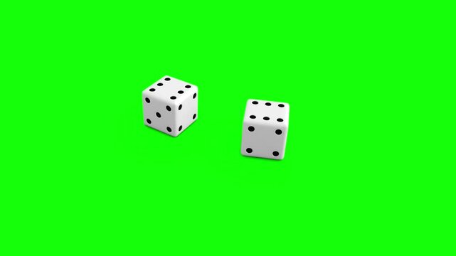 3d rendered animation of rolling dices on green screen
