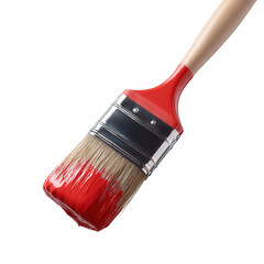 A high-quality image of a paintbrush dipped in vibrant red paint, perfect for artistic projects and home improvement tasks.