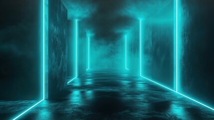 Abstract teal neon corridor for presentation background