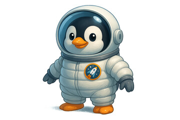 Cute Cartoon Penguin in Space Suit for Kids' Art and Designs