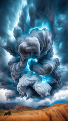 Dramatic thunderstorm with dark clouds over field