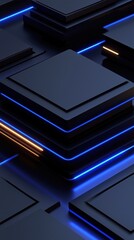Abstract Blue and Black Neon Circuit Board Background for Modern Tech Design