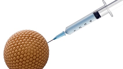 3D rendering of liposome drug delivery, prepared for injection in gene therapies or vaccinations. Liposome-mediated drug delivery.