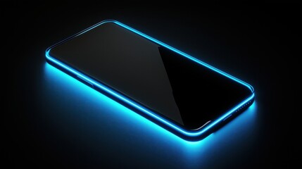 Neon-Lit Smartphone Outline on Black Background for Tech Presentations