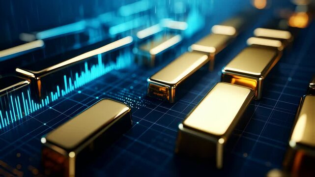 Golden bars and stock market charts: Visualizing financial investments and wealth growth