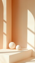 Minimalist Terracotta Podium with Decorative Spheres Background
