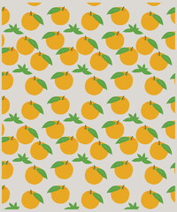 Vector seamless pattern with orange fruits, leaves,and branches. Cute orange fruit summer background. Flat style pattern for print,fabric,textile and packaging.
