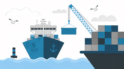 Obraz premium Seaport with crane, container, ship & cargo