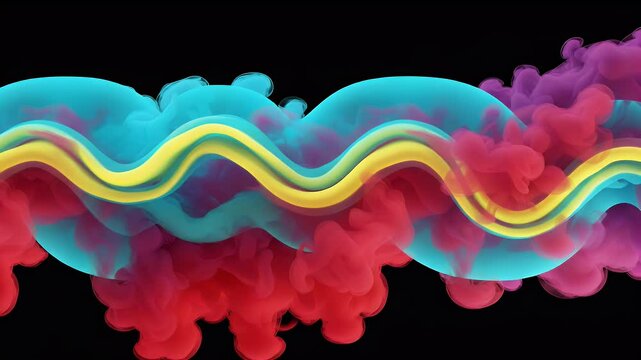 Abstract Flowing Smoke Wave in Blue Red Purple and Yellow Color on Black Background for Creative Art and Culture Adobe Stock Photo