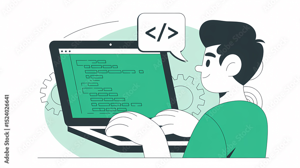Wall mural developer programming on laptop