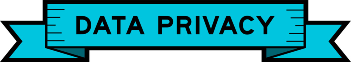 Blue ribbon label banner with word data privacy on white background