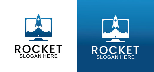 modern rocket launch vector, modern rocket and technology logo template suitable for company