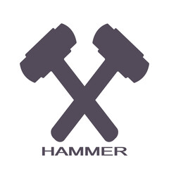 Two crossed hammers graphic sign. Working tools sign isolated on white background