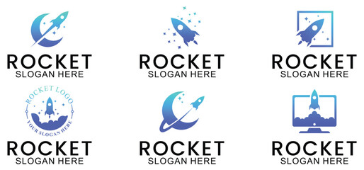 set of modern rocket launch vector, modern rocket and technology logo template suitable for company