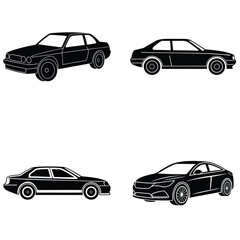 Minimal Car Icons in Black Silhouette Design