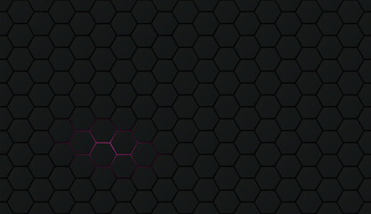 Dark hexagon pattern with a small pink light glowing out from the back graphic illustration.