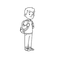 Obraz premium Young boy smiling, standing with a backpack, ready for school