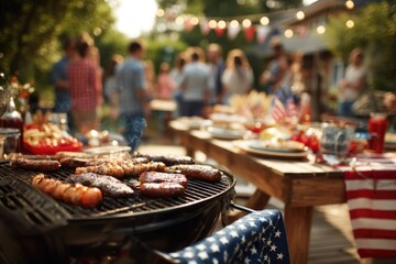 People Having Fun, Sharing Stories with Each Other and Eating at Outdoors celebrating independence day . ai generated
