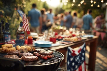 People Having Fun, Sharing Stories with Each Other and Eating at Outdoors celebrating independence day . ai generated