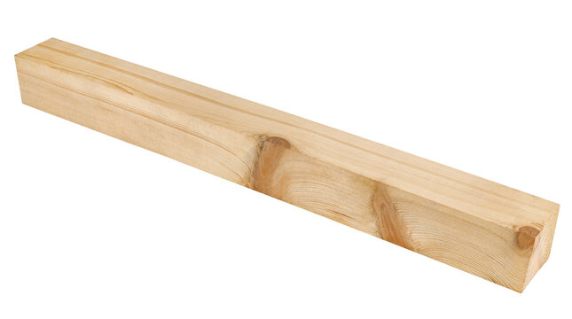 Pine wooden beam isolated on a transparent background. Completely in focus. Full depth of field. PNG.