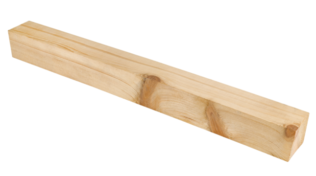 Pine wooden beam isolated on a transparent background. Completely in focus. Full depth of field. PNG.