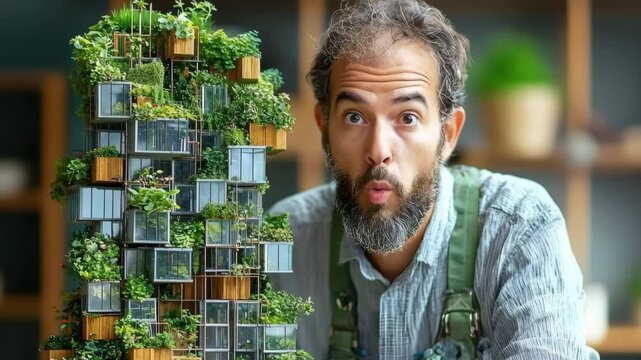 Sustainable architect engineer showcases innovative green skyscraper model
