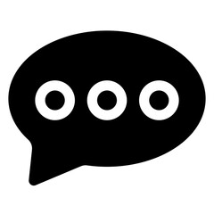 The image is a simple black and white drawing of a speech bubble with three dots in the middle