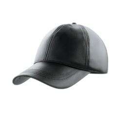 Fototapeta premium Stylish black leather cap against a white isolated background, perfect accessory for casual wear and outdoor activities.
