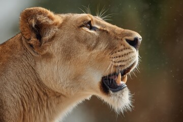 Obraz premium Close up side view of a majestic female lion
